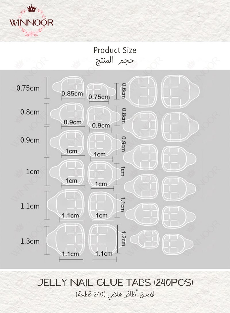 WINNOOR Jelly Nail Adhesive Tabs, 240Pcs (10 Sheets), Double Sided, Extra-Sticky, Transparent, Waterproof, For Press-On & False Nails - Image 3