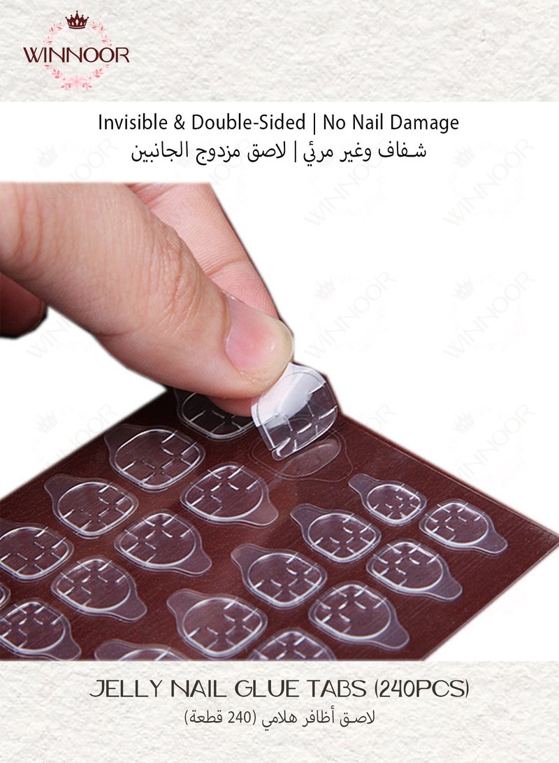WINNOOR Jelly Nail Adhesive Tabs, 240Pcs (10 Sheets), Double Sided, Extra-Sticky, Transparent, Waterproof, For Press-On & False Nails - Image 4