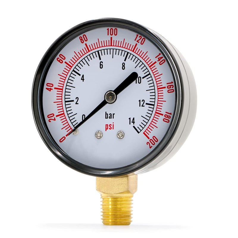 Supply Giant عداد ضغط الماء 2.5 بوصة من Supply Giant 0-200 PSI، عداد ضغط فلتر حمام سباحة من الفولاذ الأسود بدقة +/-3-2-3%، عداد ضغط زيت وهواء - Image 1