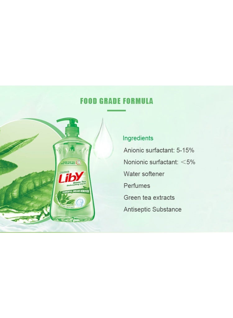 Liby Green Tea Dishwashing Liquid Soap – Powerful Grease Remover, Anti-Bacterial, Fresh Tea Scent – Safe for Dishes, Fruits & Vegetables – Natural Green Tea Clean Liquid (1.1Lx2) - Image 5