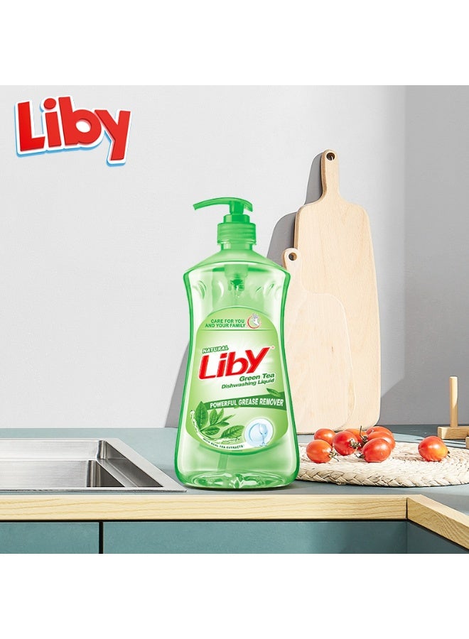 Liby Green Tea Dishwashing Liquid Soap – Powerful Grease Remover, Anti-Bacterial, Fresh Tea Scent – Safe for Dishes, Fruits & Vegetables – Natural Green Tea Clean Liquid (1.1Lx2) - Image 2