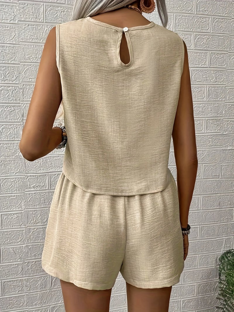 Summer Casual Textured Solid-Color Vest And Shorts - Image 3