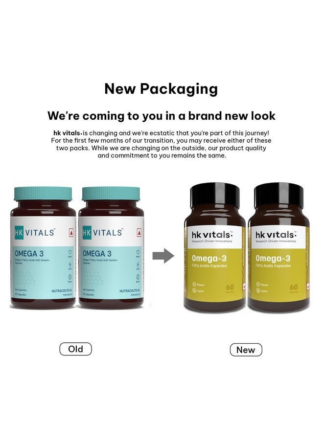 HEALTHKART مكمل زيت السمك أوميغا 3 من هيلث كارت hk فيتالز (60 كبسولة لكل عبوة، عبوة من 2) | 1000 ملغ أوميغا 3 مع 180 ملغ EPA و 120 ملغ DHA | لصحة الدماغ والقلب والمفاصل - Image 2