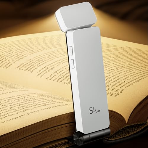86lux Book Light, Rechargeable Clip-On LED Reading Light for Bed & Night Use - 3 Color Temperatures with Stepless Dimming, Ultralight Bookmark Design for Kids, Book Lovers, White - Image 1