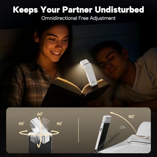 86lux Book Light, Rechargeable Clip-On LED Reading Light for Bed & Night Use - 3 Color Temperatures with Stepless Dimming, Ultralight Bookmark Design for Kids, Book Lovers, White - Image 4