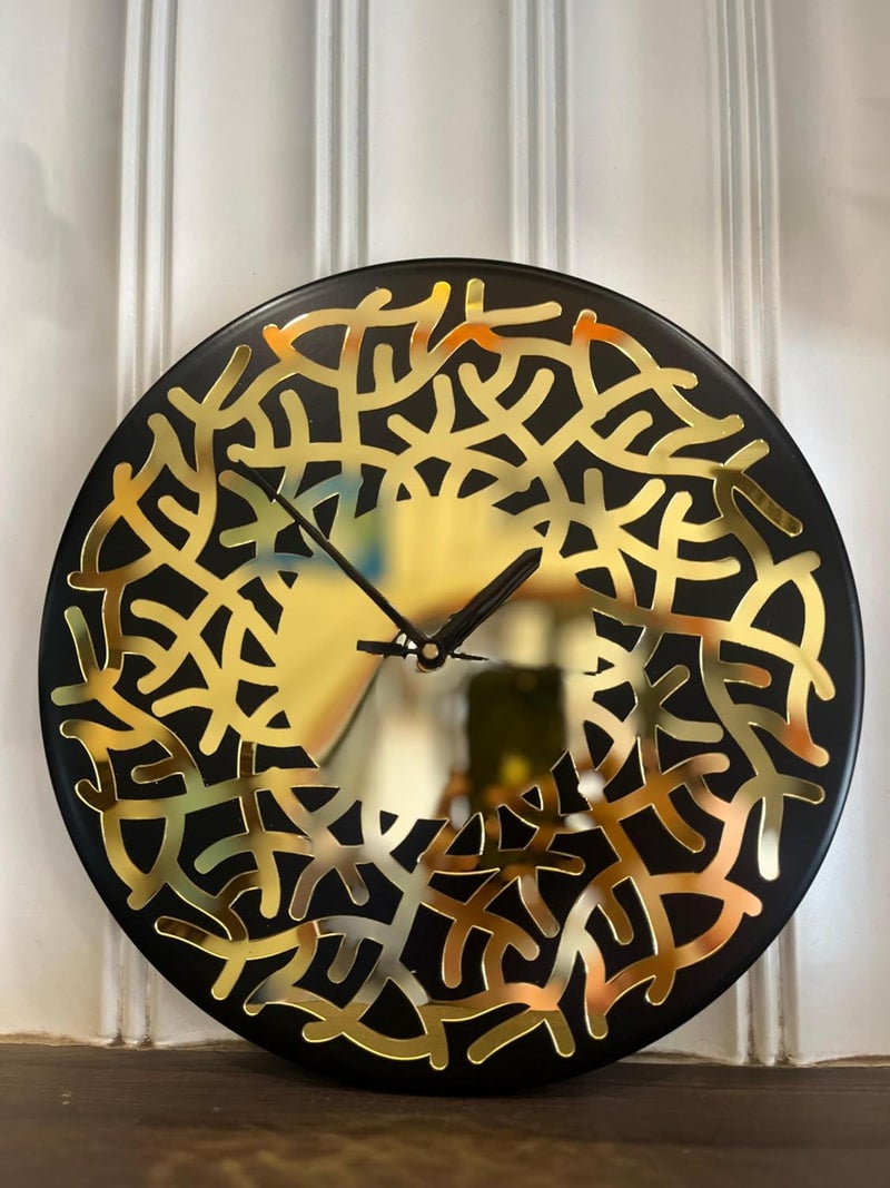 GENESIS ARTS Branches Wall Clock Elegant 12mm MDF with Golden Mirror Acrylic Black Deco Finish Stylish Round Wall Timepiece for Home Office Living Room Bedroom Classic Modern Design - Image 2
