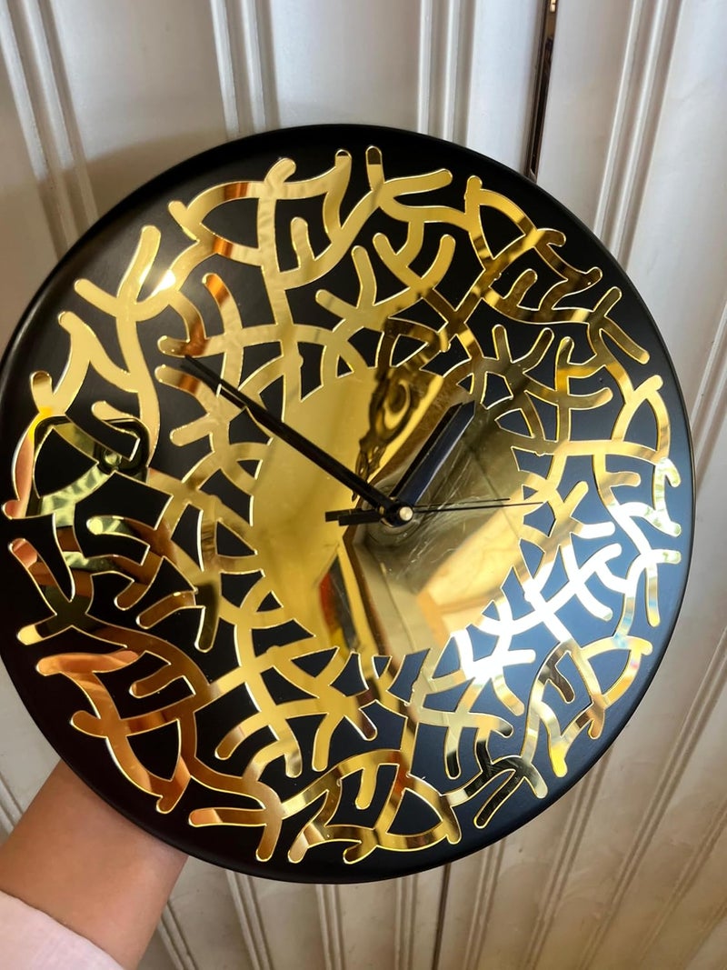 GENESIS ARTS Branches Wall Clock Elegant 12mm MDF with Golden Mirror Acrylic Black Deco Finish Stylish Round Wall Timepiece for Home Office Living Room Bedroom Classic Modern Design - Image 3