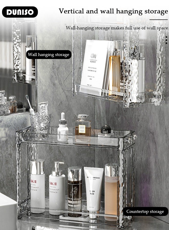 DUNISO Wall Mounted Transparent Shower Caddy, 2 Tier Removable Makeup Organizer, No Drilling Adhesive Shower Shelf for Bathroom Storage, Rustproof Shower Shelf for Bathroom, Dorm, Toilet, Kitchen  - Image 5