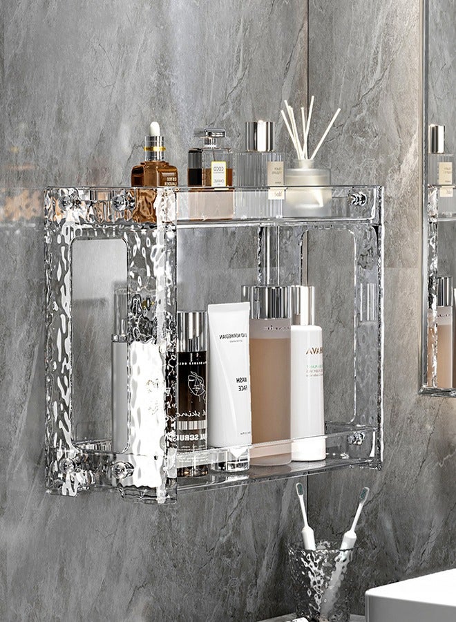 DUNISO Wall Mounted Transparent Shower Caddy, 2 Tier Removable Makeup Organizer, No Drilling Adhesive Shower Shelf for Bathroom Storage, Rustproof Shower Shelf for Bathroom, Dorm, Toilet, Kitchen  - Image 1