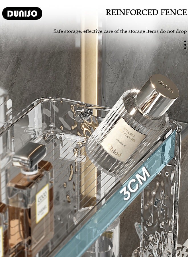 DUNISO Wall Mounted Transparent Shower Caddy, 2 Tier Removable Makeup Organizer, No Drilling Adhesive Shower Shelf for Bathroom Storage, Rustproof Shower Shelf for Bathroom, Dorm, Toilet, Kitchen  - Image 3