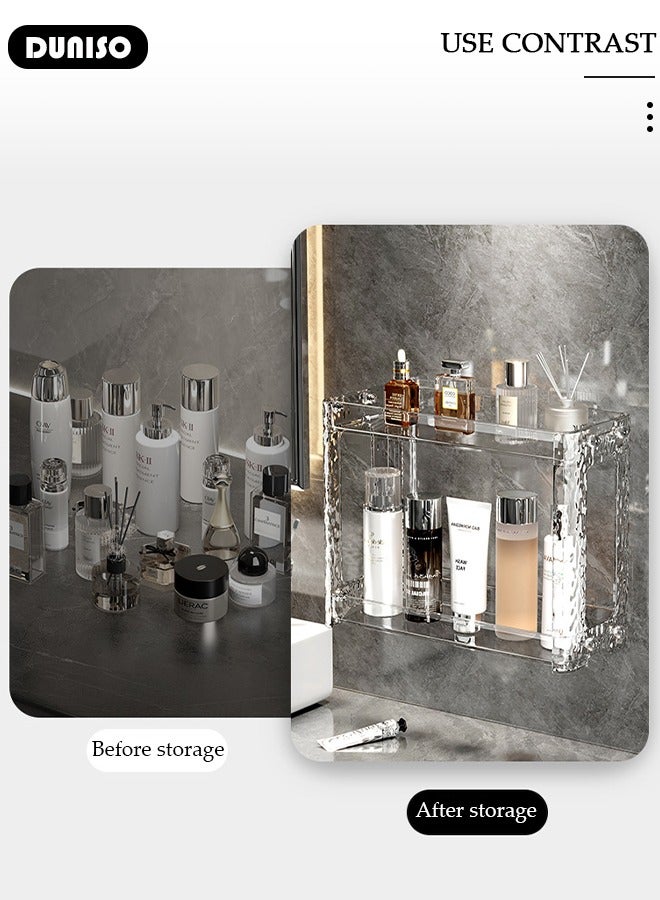 DUNISO Wall Mounted Transparent Shower Caddy, 2 Tier Removable Makeup Organizer, No Drilling Adhesive Shower Shelf for Bathroom Storage, Rustproof Shower Shelf for Bathroom, Dorm, Toilet, Kitchen  - Image 4