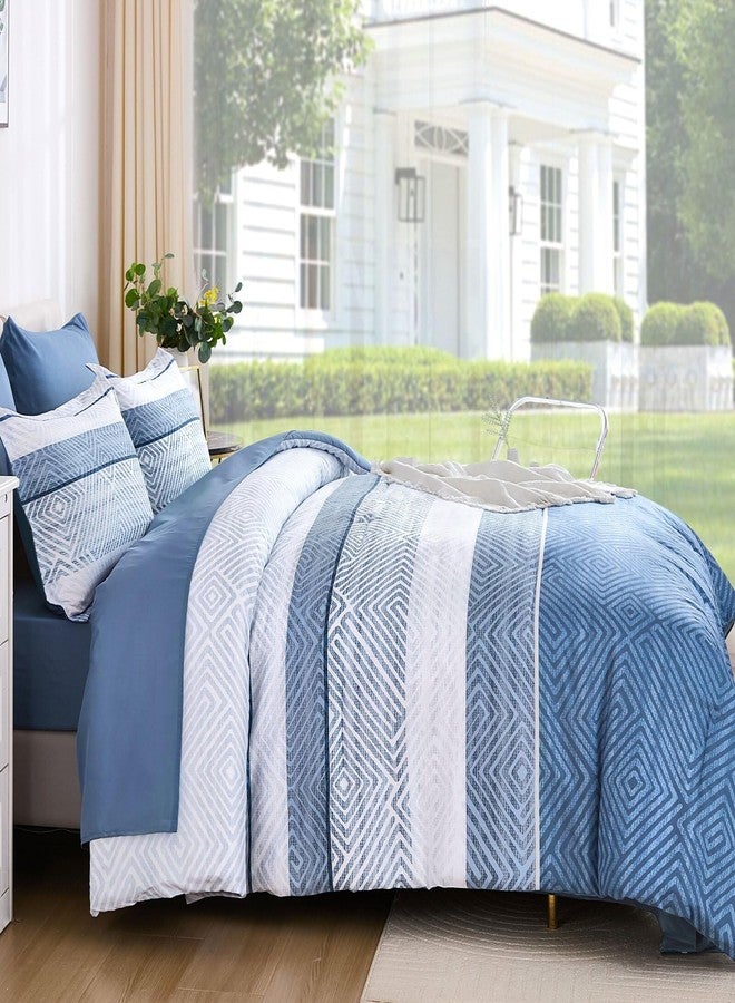 Drucon 7 Piece Striped Comforter Set King Size Light Blue Bed in a Bag, Soft Microfiber Complete Bedding Set with Sheets for All Season - Image 4