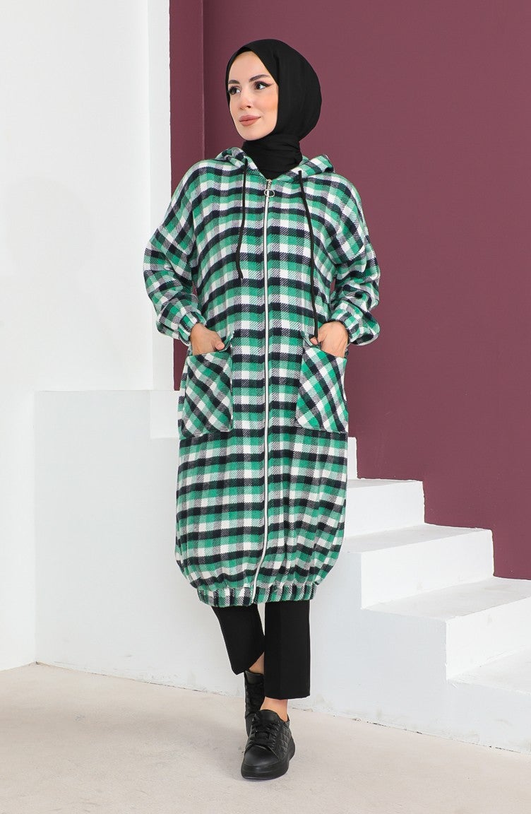 Sefa Merve Plaid Patterned Woolen Cape 23K8805-03 Green  - Image 2