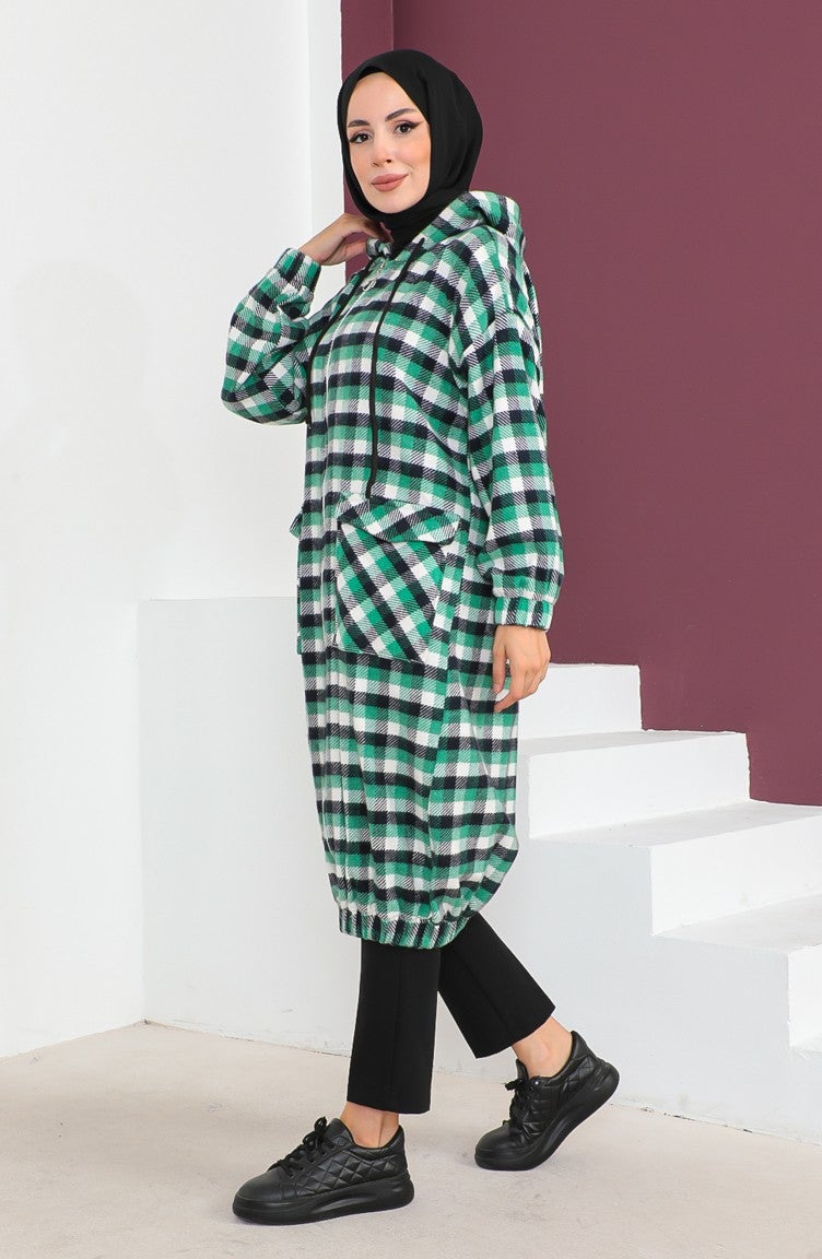Sefa Merve Plaid Patterned Woolen Cape 23K8805-03 Green  - Image 3