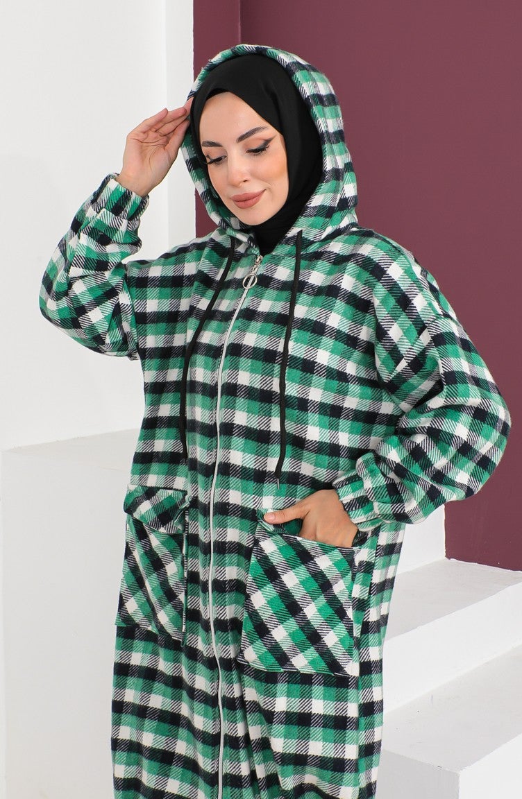 Sefa Merve Plaid Patterned Woolen Cape 23K8805-03 Green  - Image 4