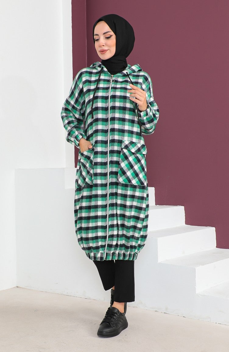 Sefa Merve Plaid Patterned Woolen Cape 23K8805-03 Green  - Image 1