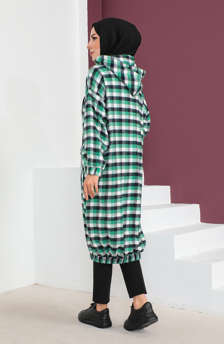 Sefa Merve Plaid Patterned Woolen Cape 23K8805-03 Green  - Image 5