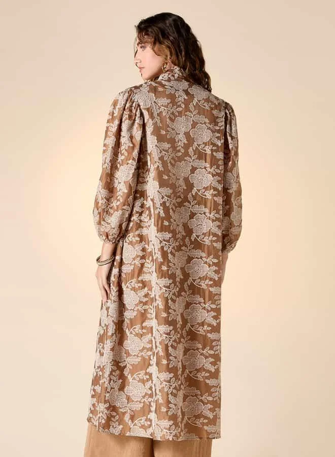 Iconic Iconic Embroidered Open Front Longline Shrug