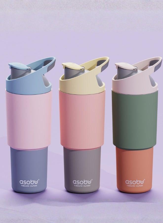 أسوبو زجاجة Cosmic Pop-Up Straw بسعة 945 مل – زجاجة مياه معزولة من الستانلس ستيل، مزودة بمقبض مريح للإمساك، وغطاء مزود بقشة مانعة للتسرب، مثالية للمشروبات الباردة والسفر - Image 5