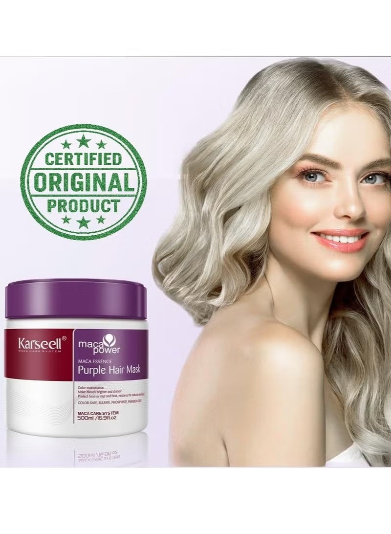 كارسيل قناع الشعر الأرجواني من كارسيل 500 مل - علاج احترافي مضاد للنحاس للشعر الأشقر والمبيض والمميز، ترطيب عميق وقناع للعناية باللون. - Image 1