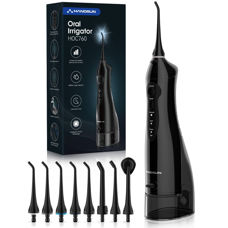 Hangsun Water Flossers for Teeth Cordless Portable Dental Oral Irrigator HOC760 300ML Rechargeable IPX7 Waterproof Water Teeth Cleaner Picks for Home Travel with 8 Jet Tips - Image 1