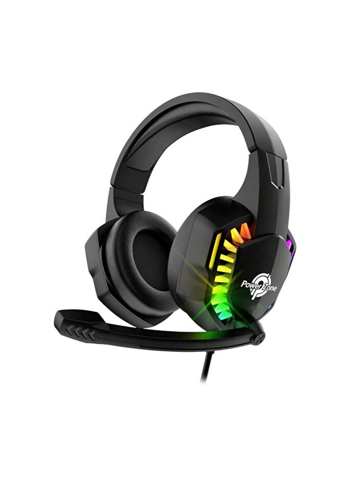 Power Zone PZ-2000 RGB Gaming Headset, Wired Over Ear Headphones with Noise Cancelling Microphone, Gaming Headphones for PC Computer Console, Ergonomic Comfort Backlight Light Gaming Headset - Image 1