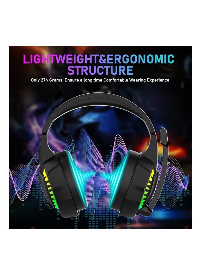 Power Zone PZ-2000 RGB Gaming Headset, Wired Over Ear Headphones with Noise Cancelling Microphone, Gaming Headphones for PC Computer Console, Ergonomic Comfort Backlight Light Gaming Headset - Image 4