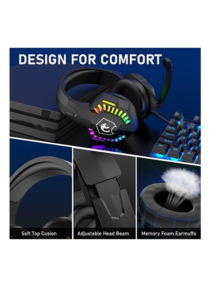 Power Zone PZ-2000 RGB Gaming Headset, Wired Over Ear Headphones with Noise Cancelling Microphone, Gaming Headphones for PC Computer Console, Ergonomic Comfort Backlight Light Gaming Headset - Image 3