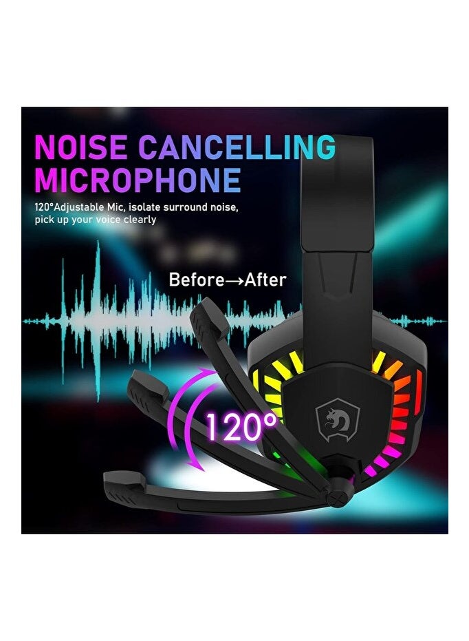 Power Zone PZ-2000 RGB Gaming Headset, Wired Over Ear Headphones with Noise Cancelling Microphone, Gaming Headphones for PC Computer Console, Ergonomic Comfort Backlight Light Gaming Headset - Image 2