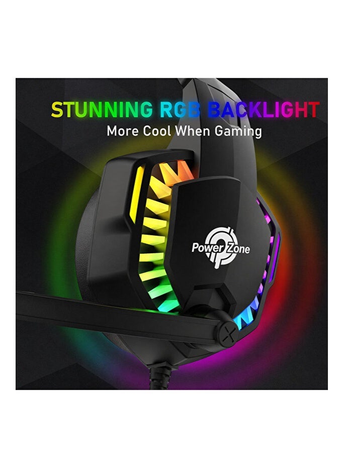 Power Zone PZ-2000 RGB Gaming Headset, Wired Over Ear Headphones with Noise Cancelling Microphone, Gaming Headphones for PC Computer Console, Ergonomic Comfort Backlight Light Gaming Headset - Image 5