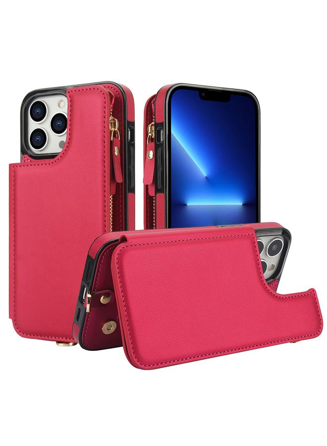 Zaboon Case For iPhone 13 Pro Double Flap Zipper RFID Leather Phone Case with Short Lanyard - Image 1