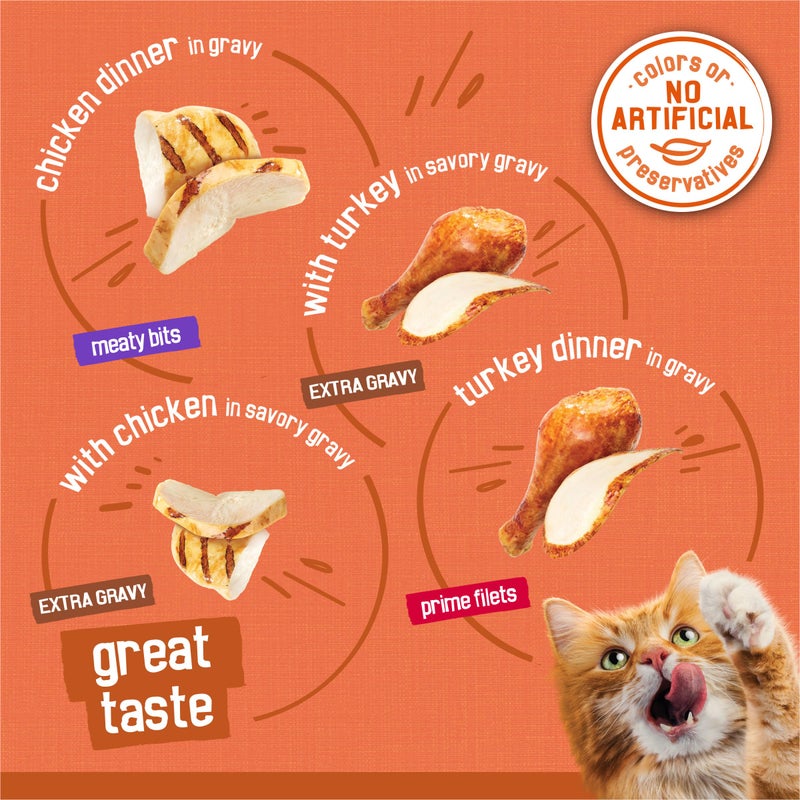 Friskies Purina Friskies Wet Cat Food Gravy Variety Pack, TurChicken Extra Gravy Chunky, Meaty Bits and Prime Filets - 48 ct. Can - Image 4