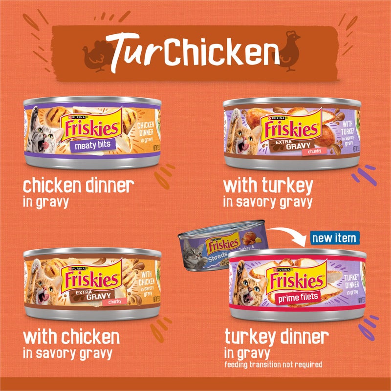 Friskies Purina Friskies Wet Cat Food Gravy Variety Pack, TurChicken Extra Gravy Chunky, Meaty Bits and Prime Filets - 48 ct. Can - Image 2