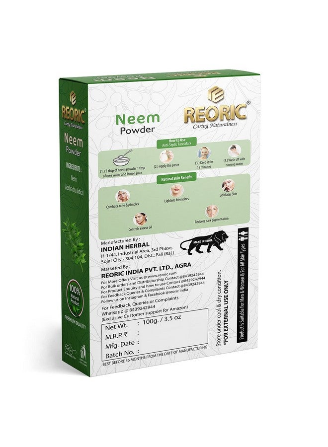 Reoric neem powder |neem powder for face pack organic |pure neem powder |pure organic neem powder for face,body,skin, & hair |azadirachta indica (100g, Pack of 1, Multipurpose) - Image 2