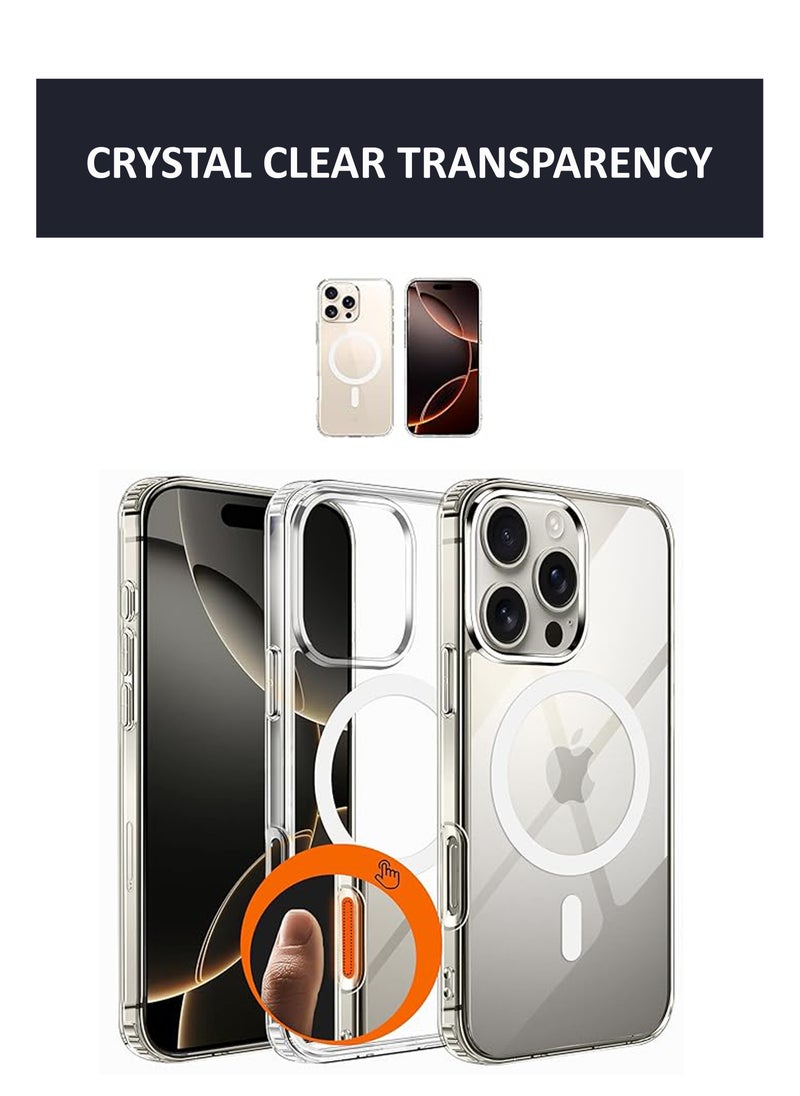 2 in 1 Pack Crystal Clear Flexible Protective Silicone -MagSafe/Wireless Charging Back  Case and Tempered Glass Screen Protector For iPhone 16 Pro Max