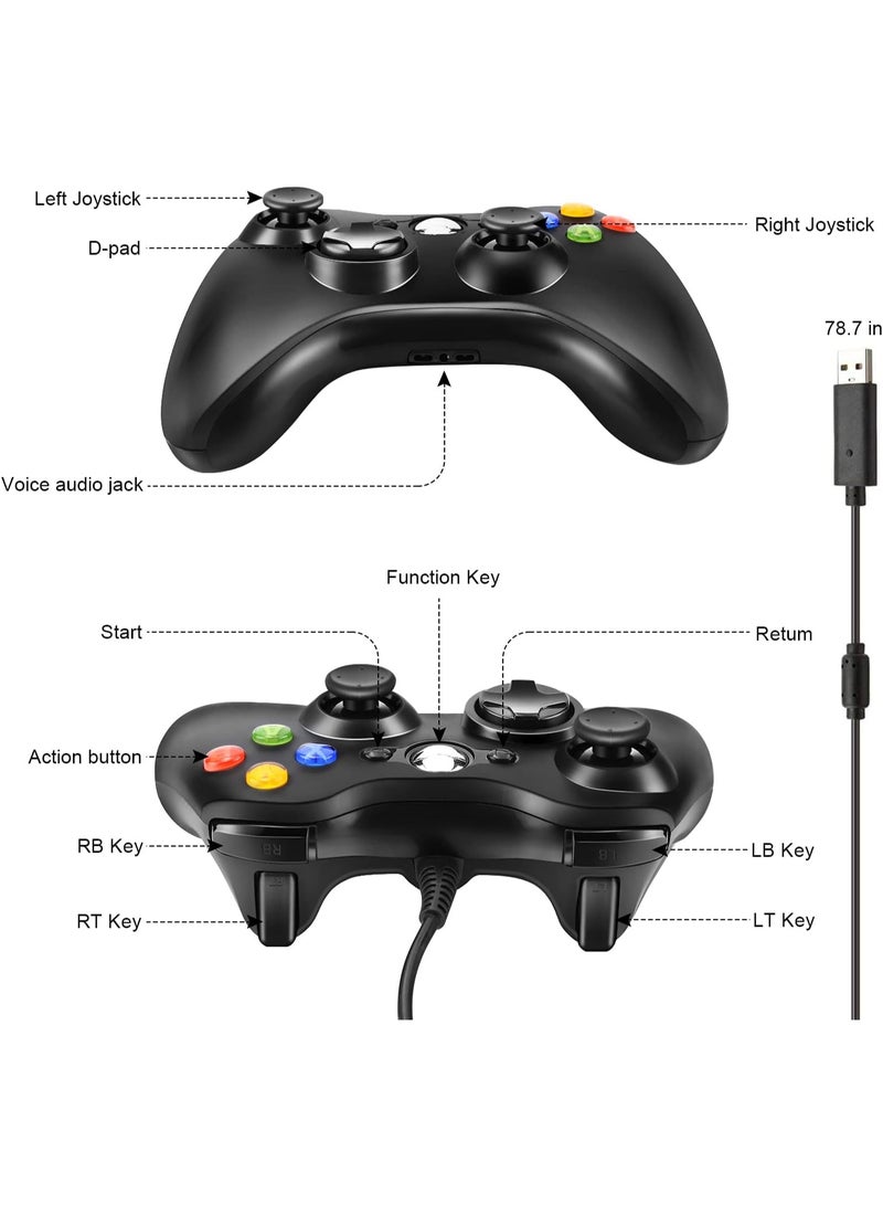 وحدة تحكم Xbox 360، عصا تحكم سلكية USB مع اهتزاز مزدوج محسّن وتصميم مريح (أسود) - Image 2