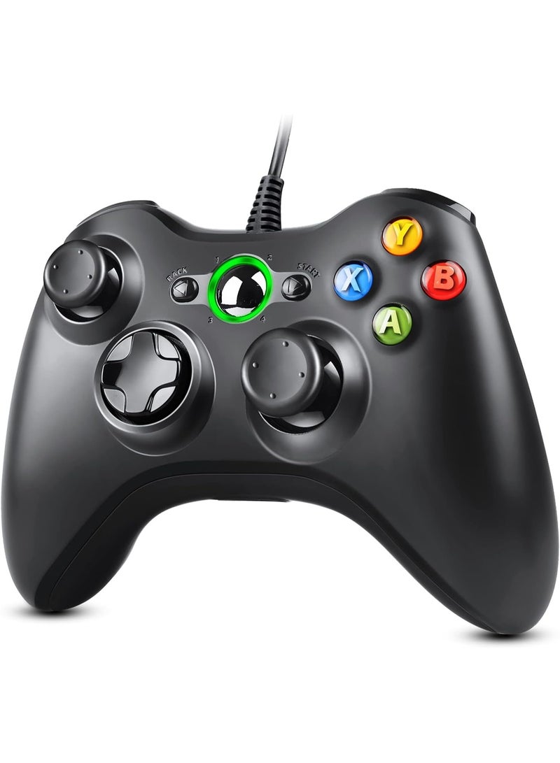 وحدة تحكم Xbox 360، عصا تحكم سلكية USB مع اهتزاز مزدوج محسّن وتصميم مريح (أسود) - Image 1