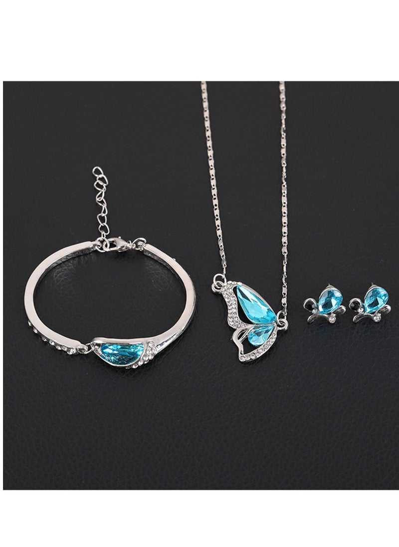 Y&D - Butterfly Jewelry Set, Silver Pendant Necklace Earrings Bracelet Set with Birthstone - Necklace, & Combo for Women and Girls - Image 1