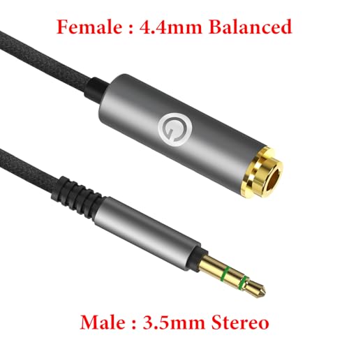 GEEKRIA 3.5mm Stereo Male to 4.4mm Balanced Female Adapter Cable, 5-Core Audio Conversion Cord, Headphone Plug Adapter, Aluminum Alloy Connector, PP Yarn Braided Upgrade Wire (0.5ft) - Image 2