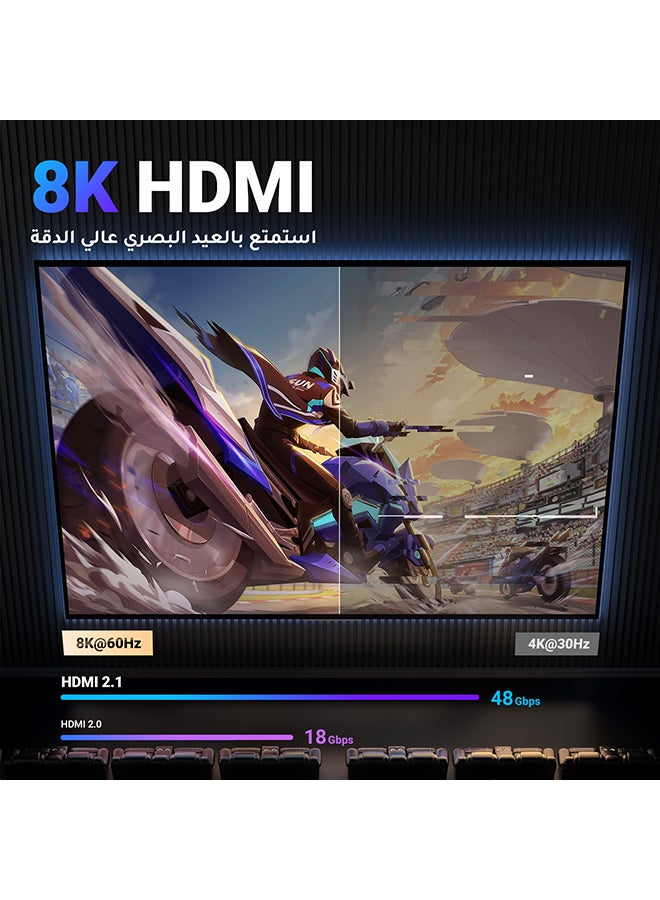 يو جرين كابل HDMI 2.1 بجودة 8K ودقة فائقة الوضوح وسرعة عالية تبلغ 48 جيجابت في الثانية بسلك مضفر بجودة 8K عند 60 هرتز وقناة إرجاع صوتي محسنة بتقنية دولبي فيجن HDR الديناميكية لجهاز ماك بوك برو وجهاز الألعاب بلايستيشن PS5 وسويتش والتلفزيون وإكس بوكس وتلفزيون بلو راي بدقة فائقة الوضوح والبروجيكتور بطول 2 متر - Image 2