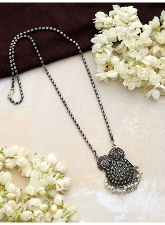 trueBrowns Silver Tone Pearl Drop Pendant Chain