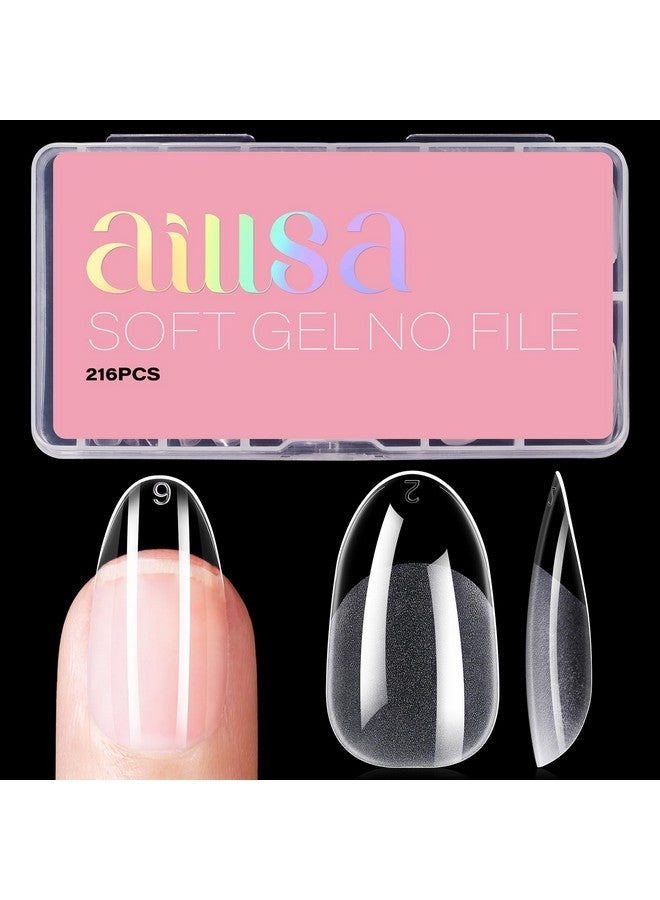 AILLSA Short Oval Nail Tips Soft Gel Full Cover Clear Gelly Nail Tips Half Matte Acrylic Nail Tips Pre-Filed Fake Press On Nail Tips For Extension Home Diy Salon Manicure 216Pcs 12 Sizes - Image 1