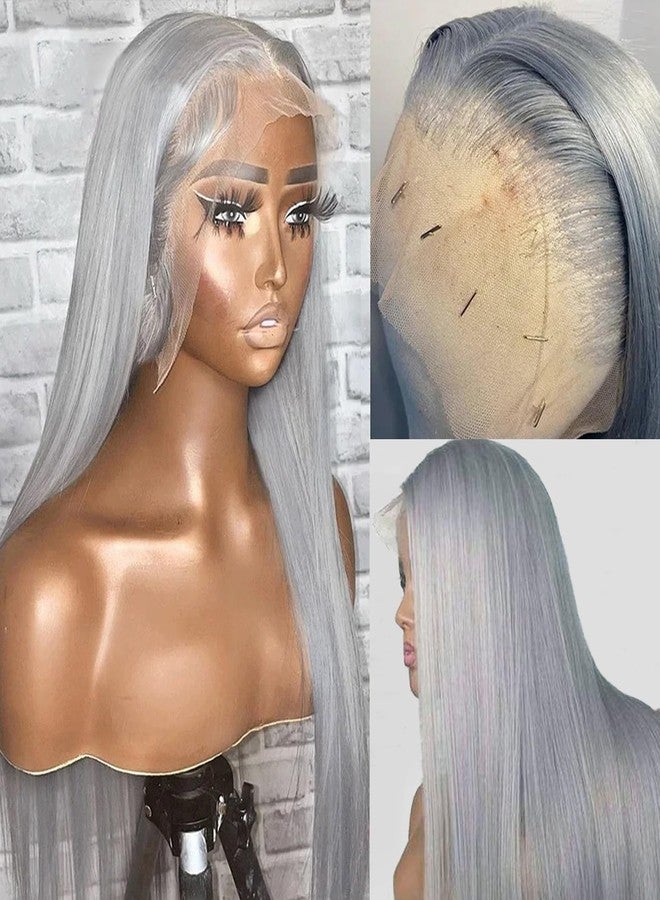 Ubetta Grey Lace Front Wigs Human Hair, Glueless Grey Wigs Human Hair Pre Plucked HD 13x6 Lace Front Grey Wig for Black Women 180% Density 22 Inch Colored Silver Gray Straight Human Hair Lace Fronal Wig - Image 1