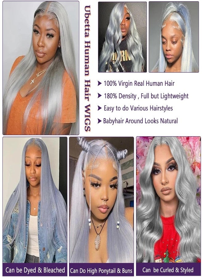 Ubetta Grey Lace Front Wigs Human Hair, Glueless Grey Wigs Human Hair Pre Plucked HD 13x6 Lace Front Grey Wig for Black Women 180% Density 22 Inch Colored Silver Gray Straight Human Hair Lace Fronal Wig - Image 4