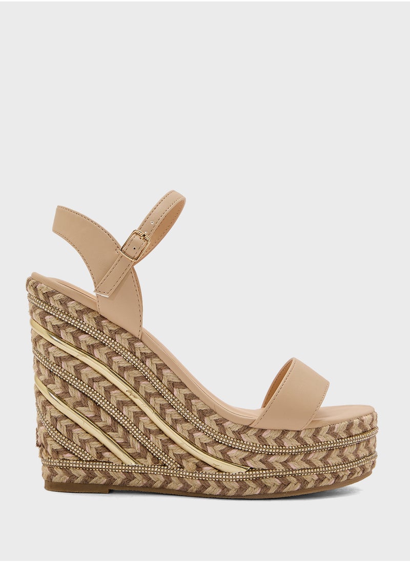 Truffle Ankle Strap Diamante Wedge Sandal  - Image 1