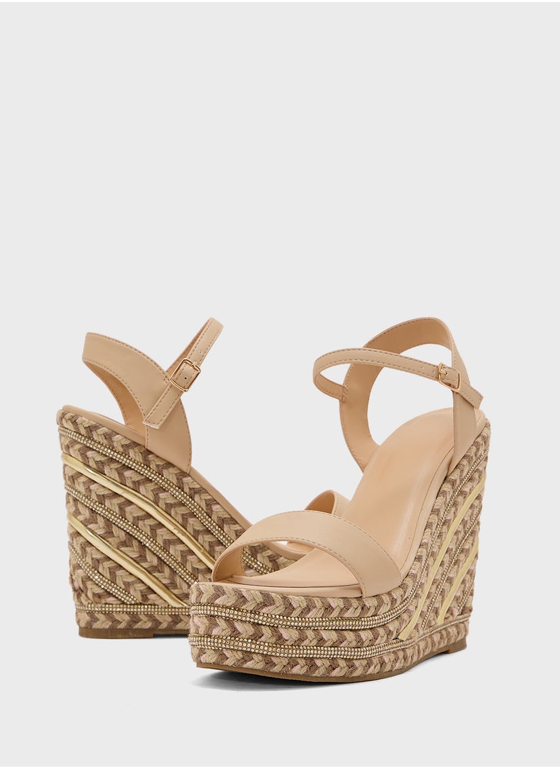 Truffle Ankle Strap Diamante Wedge Sandal  - Image 4