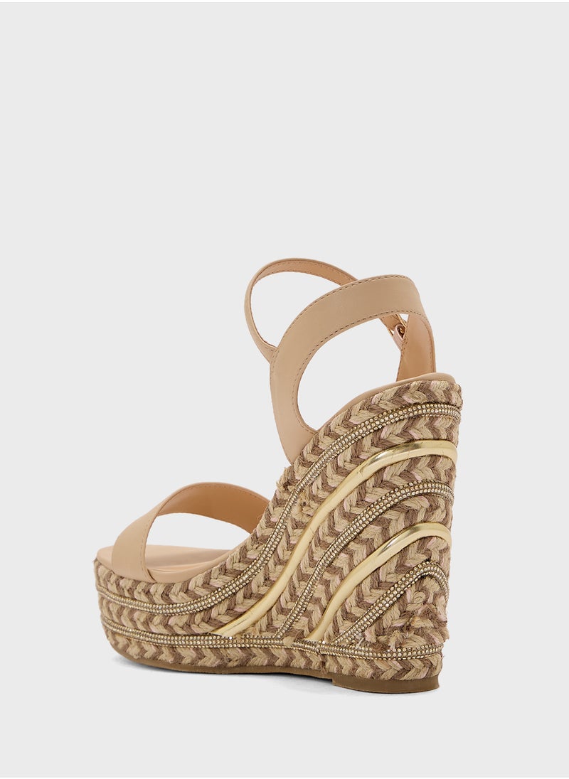 Truffle Ankle Strap Diamante Wedge Sandal  - Image 3