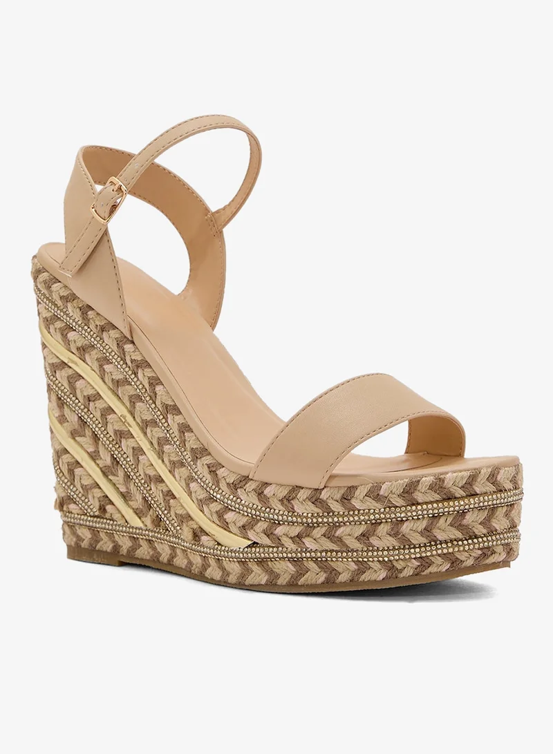 Truffle Ankle Strap Diamante Wedge Sandal