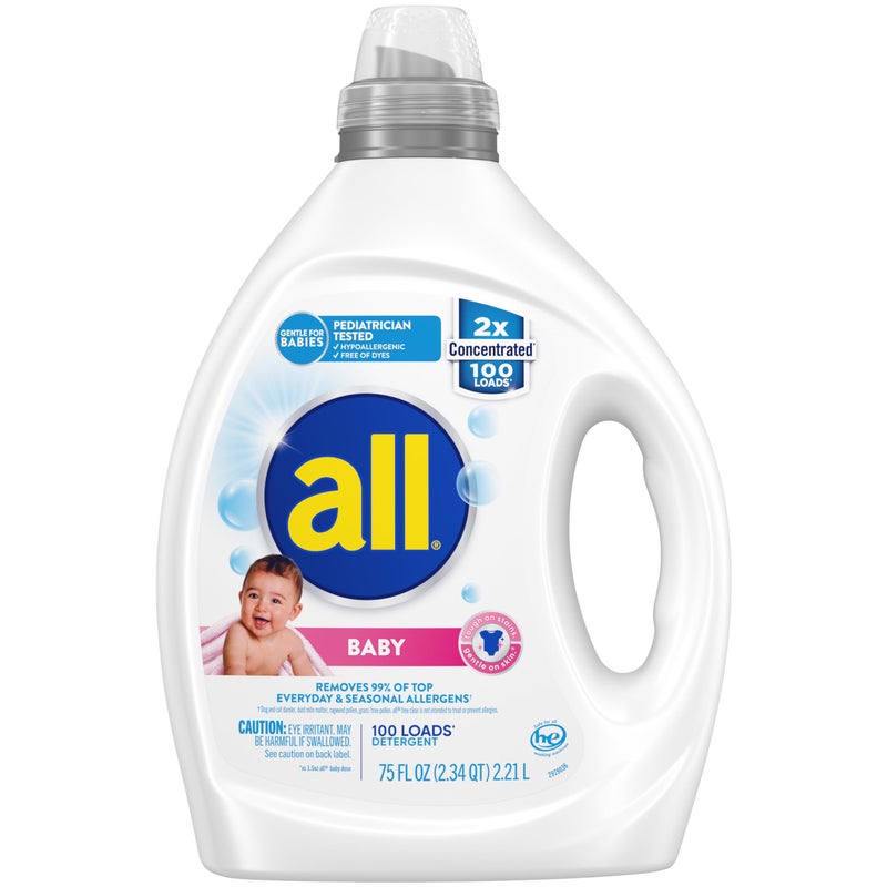 all Liquid Laundry Detergent, Gentle for Baby, Hypoallergenic & Free Of Dyes, 2X Concentrated, 100 Loads - Image 1