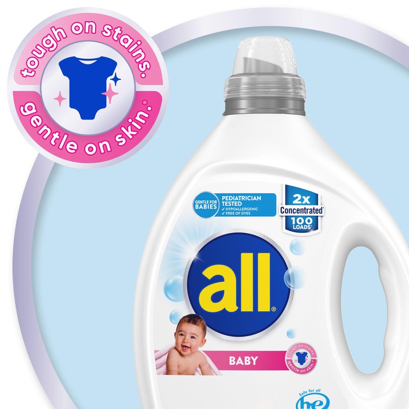 all Liquid Laundry Detergent, Gentle for Baby, Hypoallergenic & Free Of Dyes, 2X Concentrated, 100 Loads - Image 2